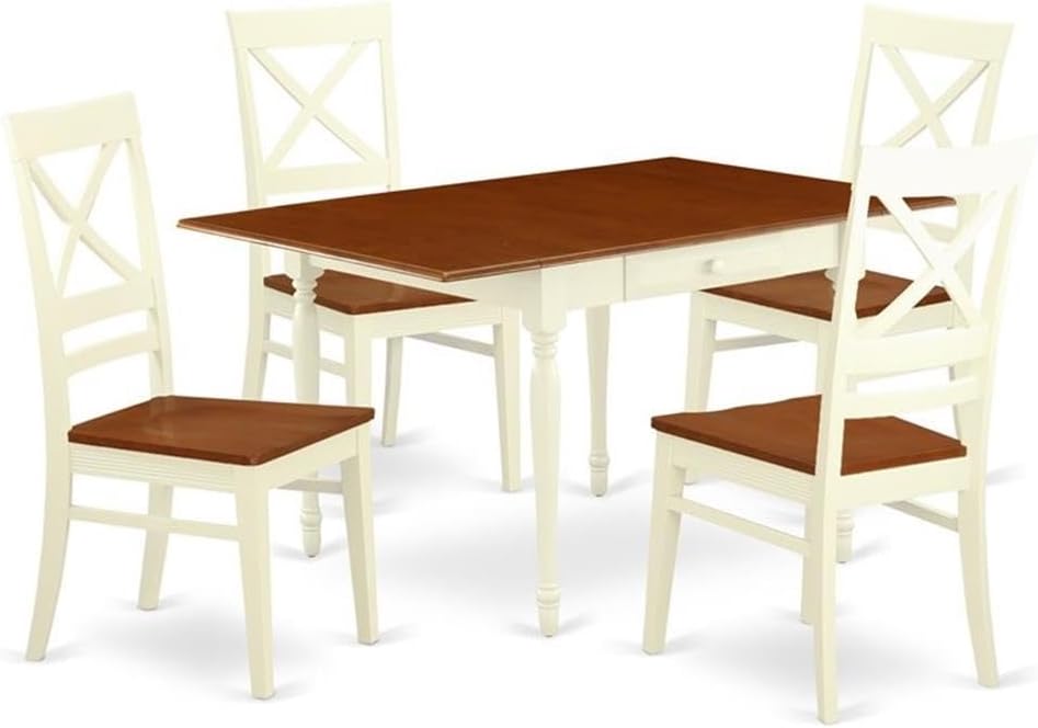 East West Furniture MZQU3-BCH-W 3 Piece Kitchen Table Set for Small Spaces Contains a Rectangle Dining Table with Dropleaf and 2 Dining Room Chairs, 36x54 Inch, Black & Cherry