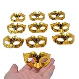 Yiseng Mini Masquerade Masks Party Decorations 10pcs Set Small Venetian Masks Mardi Gras Novelty Gifts (Gold Color)