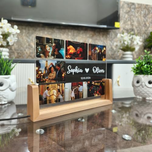 Image of Custom Photo Collage LED Lamp | Personalized Acrylic Night Lamp with Wooden Base | Photo Frame Light with Name | Couple Gift | u Shape (Large(13 * 8.5), u Shape)