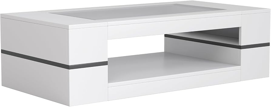 HedoAjim White 47.2" Modern Stylish Coffee Table with Glass Table Top, Large Living Room Table Rectangular 2-Tier Center Tables with Storage, Wooden Tea Tables for Dining Reception Room