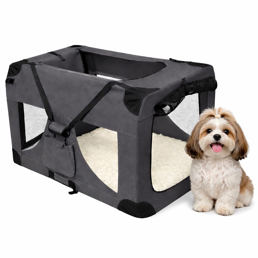 Pretty Pooch Foldable Portable Dog Kennel For Pets Small, Steel Frame, 600D Oxford Fabric, Indoor & Outdoor for Home, Car, Caravan, Camping with Washable Bed & Pop Up Bowl (Small)