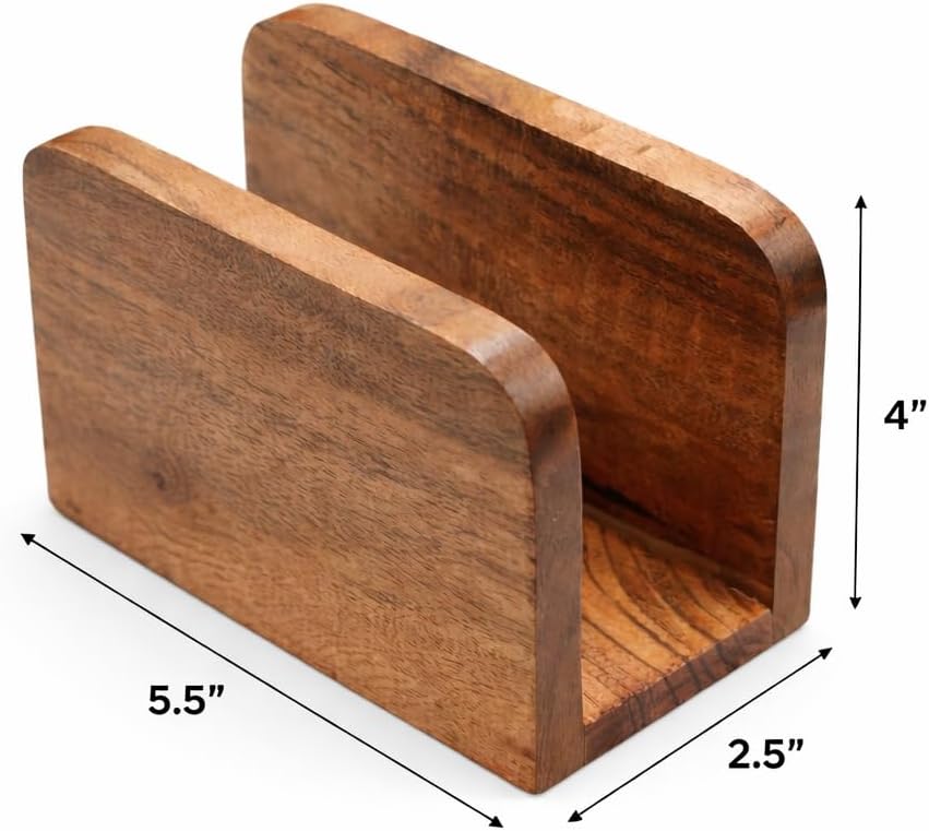 Napkin Holder for Table, Acacia Wood, Wooden Stand for Square Paper Napkins
