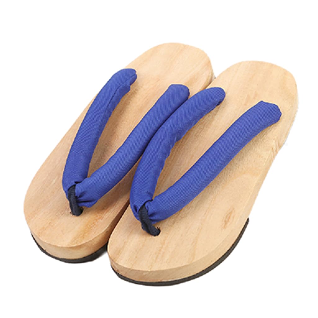 Yczhd Men's Blue Flip Flops, Wo's Burnt Paulownia Wooden Clogs Slippers,Flat Bottomed Angle Sandals,Japanese Traditional Clogs Geta Sandals Traditional Round Headed Wooden Clogs Shoes(Size:eu 40,Color:blue)
