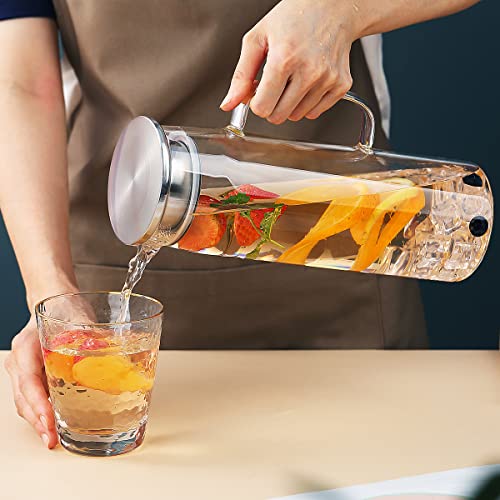 Kyraton 1500ml Water Jug with Removable Lid, Hot and Cold Beverages Clear Glass Water Pitcher - Image 3