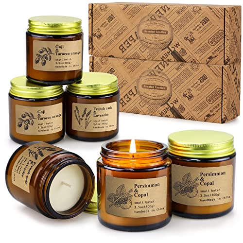 Candles for Home Scented,6Pack 3.5OZ Aromatherapy Candles for Home Decoration,Soy Wax Candle Sets,Jar Candles Gift for Women with Amber Glass Jars and Kraft Wrapping