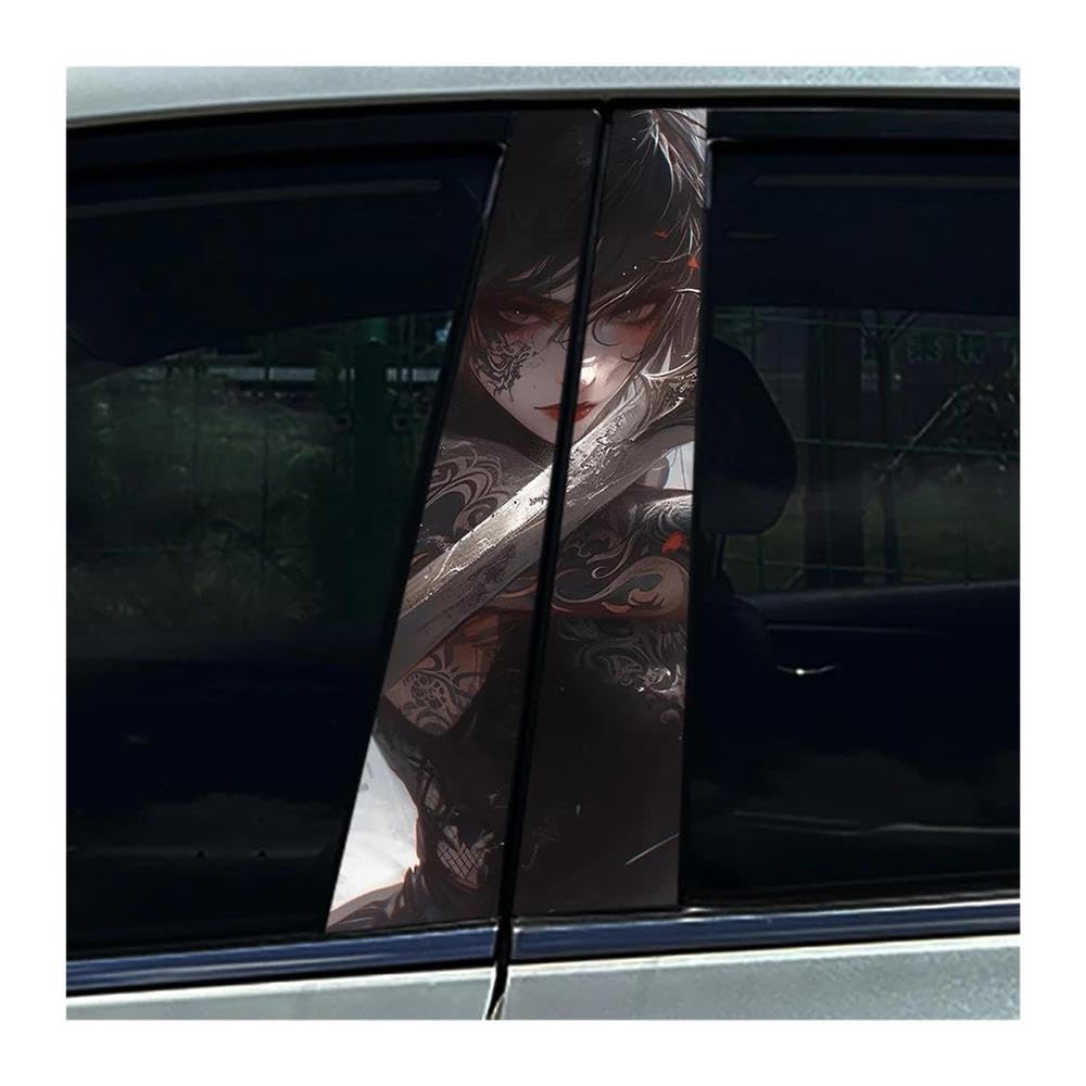 Decorative Items 2pcs Auto B Pillar Waterproof Stickers Japanese Style Samurai Car Center Column Decals(H)
