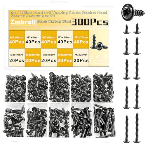 300Pzs Tornillos Autorroscantes M3 Cabeza Redonda con Arandela