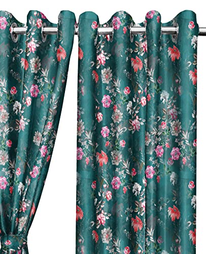 Image of Ultimate Trends 270 GSM Premium Room Darkening Curtains with Tie Back and Diamond Eyelets Set of 2 Panels (5 L x 4 W Feet, Rama Green)