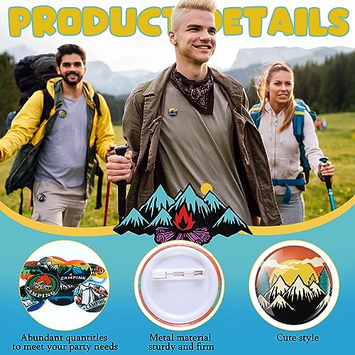 Tondiamo 120 Pcs Funny Camping Outdoors Button Pins Bulk for Bag Vintage Lapel Mountain Brooch Aesthetic Mini Badge Nature Button Pins for Backpack Hat Clothing Party Decoration Gift(Round Style)4
