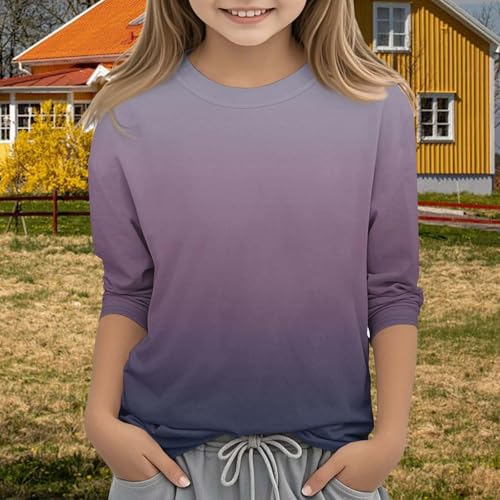 Teen Girls Floral 3/4 Length Sleeve Top Summer Crewneck Casual Athletic Blouse for Kids Soft (Purple #2, 12-13 Years)4