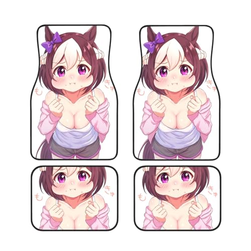 車用フロアマットウマ娘 スペシャルウィーク 4点セット カーフロアマット フロント2枚 リヤ2枚 保護マット 防水 滑り止め 汚れ防止 軽/普通車 汎用 四季通用 カー用品 丸洗いok 68*44cm