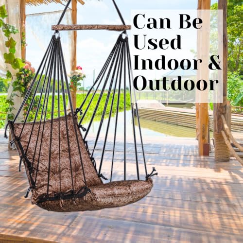 Image of Patiofy Jhula for Balcony /Swing for Balcony for Adult /Jhoola for Home /Wooden Swing Indoor /Hammock /Suitable for Indoor & Outdoor / 120Kgs Weight Bearing Capacity (Texture Light Brown)