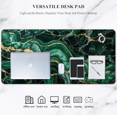 Image of Auhoahsil Desk Mat, Ultra Large Mouse Pad, XXL Gaming Mousepad, Pretty Desk Pad, Big Extended Full Size Desktop Desk Matt for Keyboard, Laptop & Computer, 35.5 x 15.7 in, Green Marble
