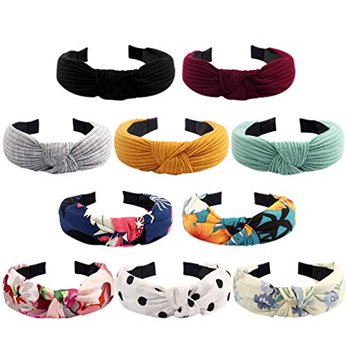 AOPRIE 10 Pcs Knot Headbands Turban Headbands Knot Headband Womens Headbands Boho Headband Bowknot Bows Wide Headwrap Head Band Elastic Hair Accessories for Women