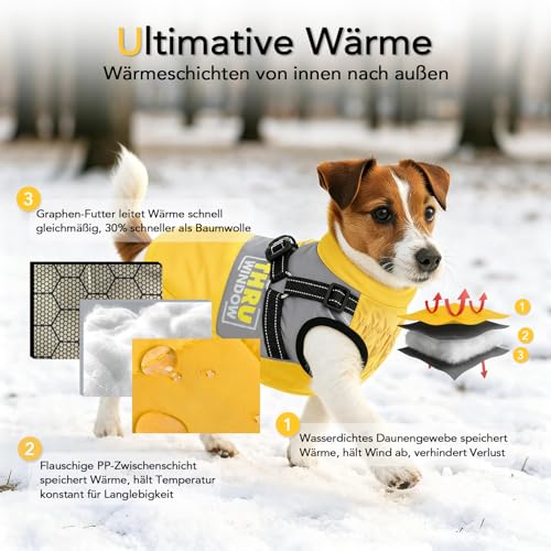 Flow fire Winter Hundemantel Wasserdicht für Mittelgroße Hunde, Hundejacke mit Bauchschutz, Hunde Wintermantel Reflektierend M(S)