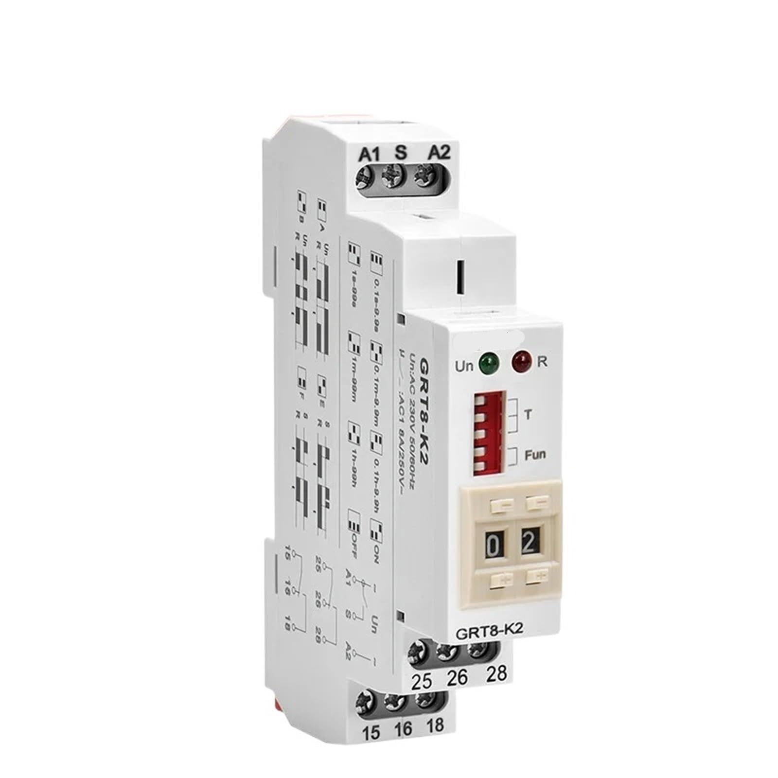 GRT8-K Relé temporizador de ajuste digital CA 12V 24V 220V 230V multifunción Retardo de tiempo encendido y apagado (GRT8-K1 AC230V)