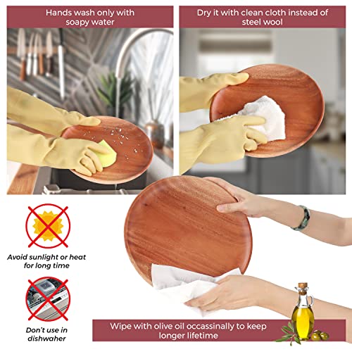 Fanichi Dinner Plates (Set Of 4-10Inch) Wooden Plates, Solid Wood Plates, Unbreakable Classic Plates, Easy Cleaning & Lightweight For Dishes Snack, Dessert, Housewarming, Christmas Gift #TOP6