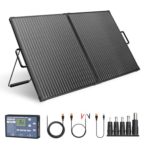 Image of DOKIO Solar Suitcase 100W Portable Foldable Solar Panel 18v Monocrystalline 23.8 * 19.3 * 1.3in with Controller to Charge 12 Volts Batteries (All Lead/Acid Types: Vented AGM Gel) RV Camping Marine