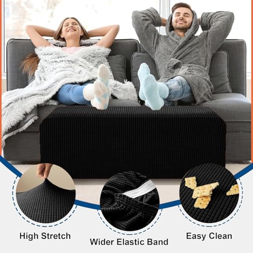 Housse de pouf carré noir 60cm en jacquard extensible - 7