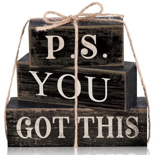 Yuntau 4 Pcs Farmhouse Motivational Decor Wooden Block Black Decor