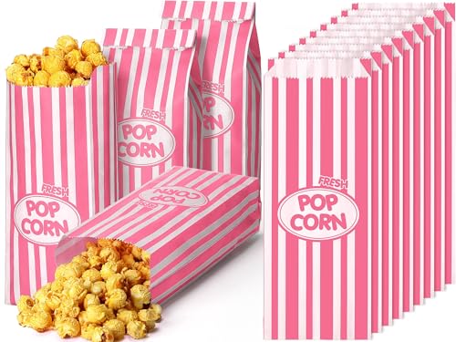 Image of Sherr 1000 Pcs 2oz Popcorn Bags Bulk Pink Retro Stripes Disposable Popcorn Bags for Circus Carnival Party Favors Movie Nights Birthday Party Event Supplies Machine Accessories