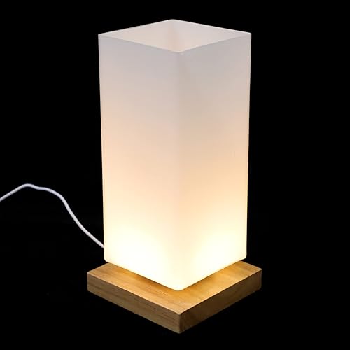 Uonlytech Lámpara de mesita de noche, luz de noche: lámpara de mesa de madera minimalista con control remoto, lámpara de escritorio cuadrada de