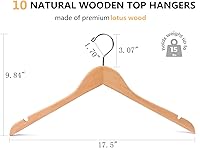 Vista 2 de Amber Home Paquete de 10 perchas de madera natural para camisas, perchas de madera de primera calidad sin barra, perchas para ropa para chaquetas