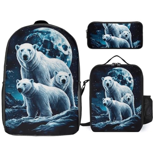 3D Arctic Bear Moonlight Large Travel Backpacks Carry on Backpack Weekender Bag with 2 Storage Pockets for Men And Women