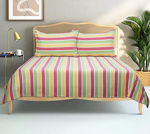 Image of AIRWILL, 200GSM Handloom Cotton Double Bedsheet with 2 Pillow Covers (Roman Stripe)