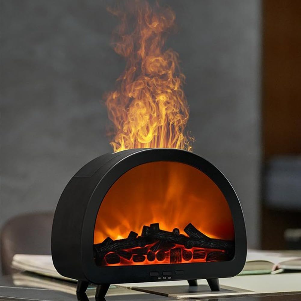 Diffuseur d'arômes de flamme avec lumière 7 couleurs, humidificateur avec télécommande de 200 ml pour décoration de chambre à coucher, salon, 2026 nouveau (noir)