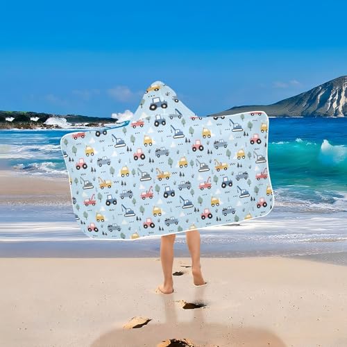 Image of Cartoon Car Hooded Beach Towel for Kids, Kids Bath Hooded Towels for Boys Girls, Super Soft Absorbent Bathrobe with Hood for Swin Pool 50 inchx23.5 inch