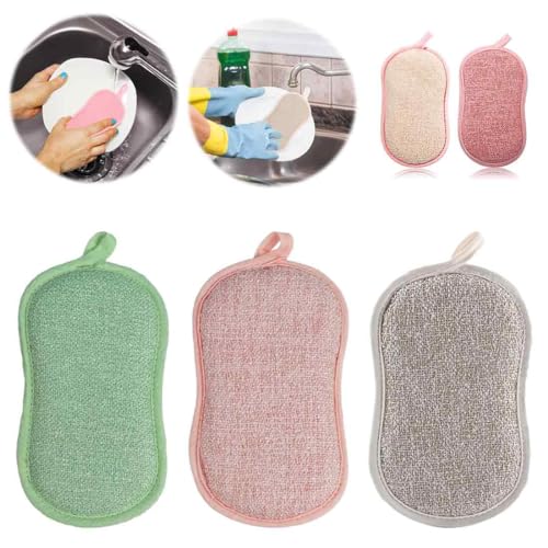 3 esponjas de Microfibra,Cocina Estropajos de Limpieza, esponjas de Limpieza de Doble Cara, esponjas Grandes Reutilizables, tampones antibacterianos,para Platos, ollas y Estufas