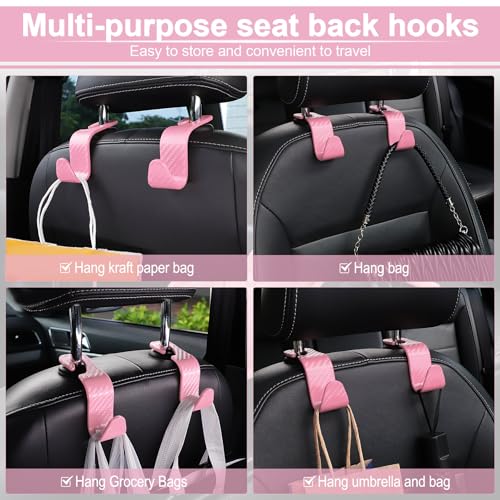 Image of LivTee Car Purse Hook, Headrest Hook for Car, 4 Pack Universal Auto Car Seat Headrest Hook Hangers Organizer for Purse Coat Umbrellas Grocery Bags Handbag, Car Accessories - Carbon Fiber Pink