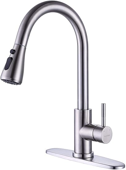 Kitchen Faucet with Pull Down Sprayer, Single Handle Sink Faucet with Single Hole Deck Mount Touch On Pull Out Kitchen Sink Faucets Brushed Nickel