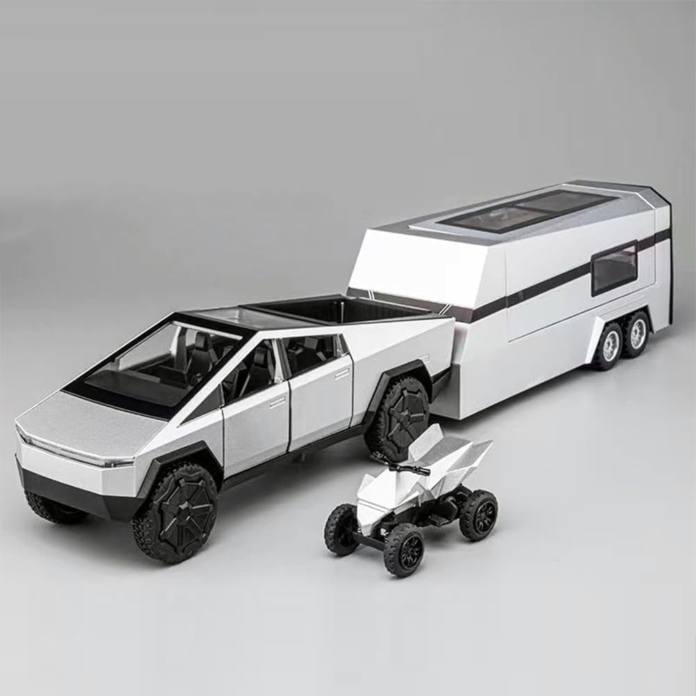 Orchid MBoy Toy Pickup Truck 1:32 Cyber Truck Die-cast Metal Model Car, with Sound and Light, Pull Back, Suitable for Children and Adults and Above as Birthday Gifts (Silver)