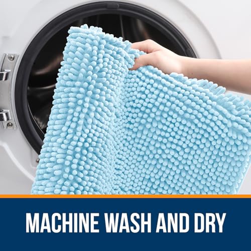 Image of OLANLY Large Bathroom Rugs 44x32, Extra Soft Absorbent Chenille Bath Rugs, Rubber Backing Quick Dry, Machine Washable Bath Mats for Bathroom Floor, Tub and Shower, Home Decor Accessories, Sky Blue
