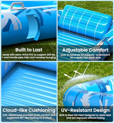 Inflatable Tanning Pool, X-Large Pool Lounger Floats Adult with Sprinkler