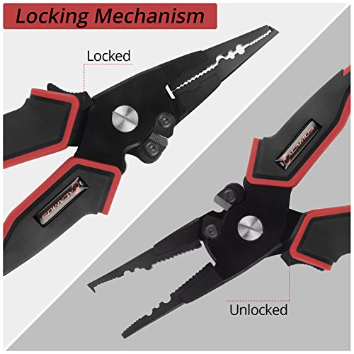 Calamus Fishing Pliers, Lightweight Aluminum Fishing Tools With Vanadium Cutters And Rubber Handles, Ultimate Saltwater Resistant Fishing Gear, Split Ring Nose Plier, Red #TOP1