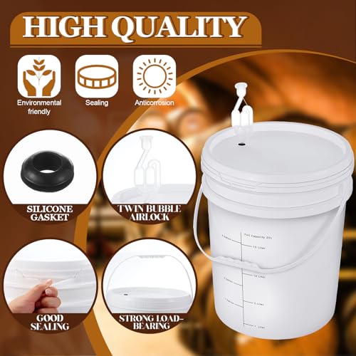 Image of Ziliny 4 Pcs White 6.5 Gallon Fermentation Bucket with Twin Bubble Airlock Grommets Lid Brewing Wine Fermenter Fermentation Kit for Home Beer Wine Mead Other Fermented Beverage
