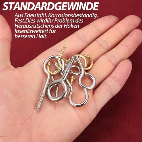 140Stk Schraubhaken Set,Hakenschrauben Sortiment,Edelstahl Einschraubhaken Schraubenhaken zum Schrauben,Ösenschrauben mit Holzgewinde,Ösenhaken Schraubösen Ringschrauben für Tassen Lampen Dekoration