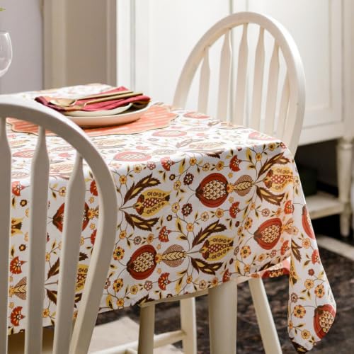 Image of THE YARD HOUSE Wipeable & Anti-Slip Cotton Table Cover for Family Dining, Party. Protects Against Spills, Scratches, Damages (Cappadocia Clay, 60 x 90 inch (Rectangle))