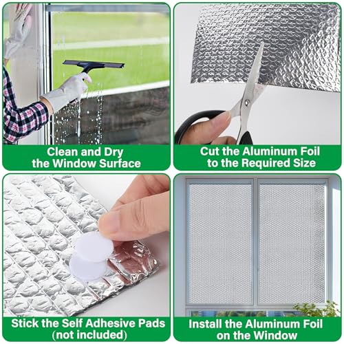 winemana Window Insulation Roll, 48IN x 20FT Reflective Heat Shield Bubble Film, Double-Sided Aluminum Foil Insulation, Weatherproof Garage Door Cover for Windows, RV, Basement, Winter & Summer