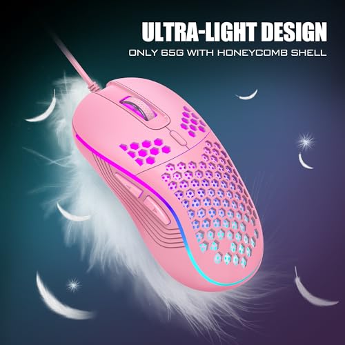 Image of RedThunder 60% Gaming Keyboard and Mouse Combo, Ultra-Compact 61 Keys RGB Backlit Mini Keyboard, Lightweight 7200 DPI Honeycomb Optical Mouse, RGB Wired Gaming Set for PC MAC PS5 Xbox Gamer(Pink)