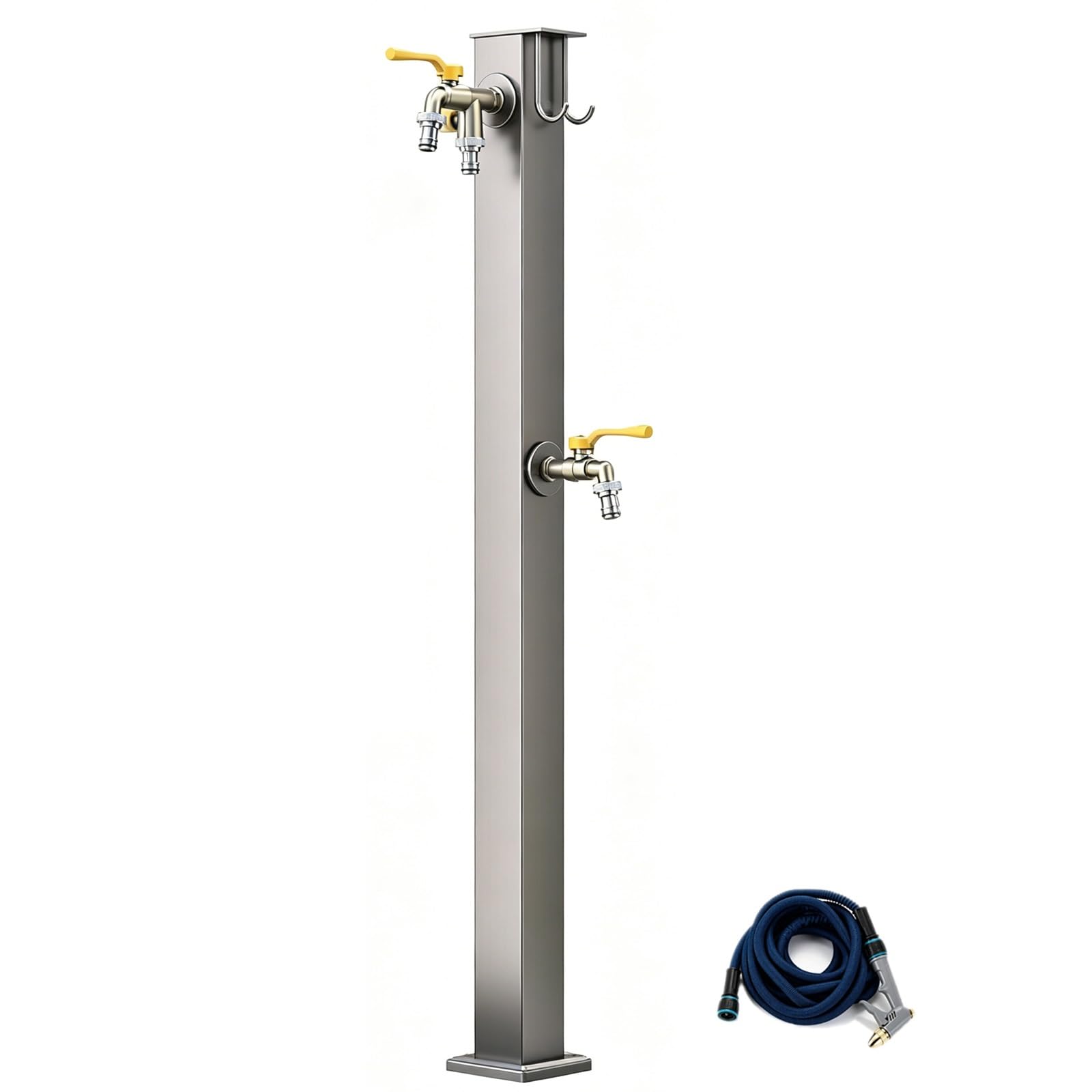 304 Stainless Vertical Water Hydrant, Freestanding Garden Water Column with 3 Water Outlets and Hook Up for Backyard, Patio