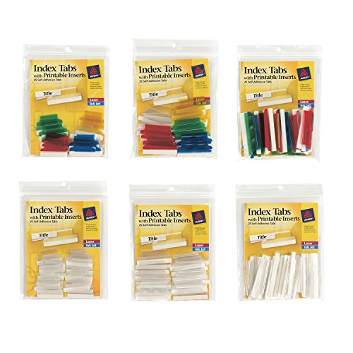 Avery 16219 Insertable Index Tabs With Printable Inserts, 1, Assorted Tab (Pack Of 25), Assorted: Blue, Clear, Green, Red, Yellow #TOP5