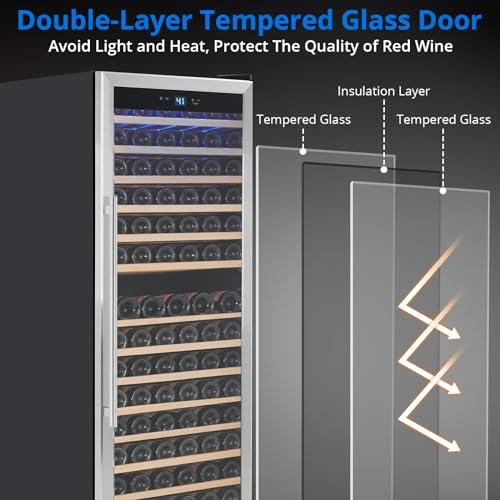 Image of 177 Bottle Wine and Beverage Refrigerator, Freestanding Compressor Wine Cooler Refrigerator with Digital Temperature Control and Single Glass Door, Quiet Operation and Elegant Design for The Wine Love