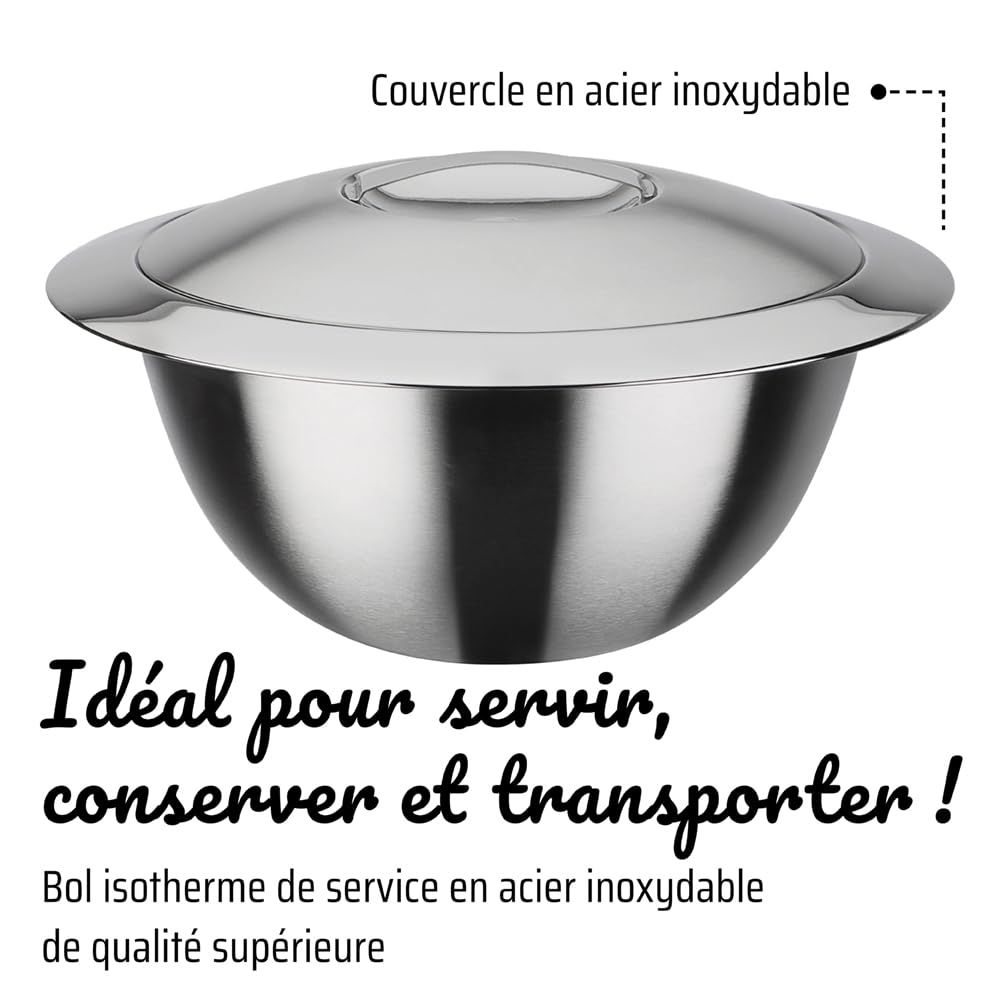 GSW Ensemble de Bols Thermos de Service – Set composé de 3 bols avec couvercle, isolation double paroi chaude et froide – Acier inoxydable, résistant à la rouille, 6 pièces