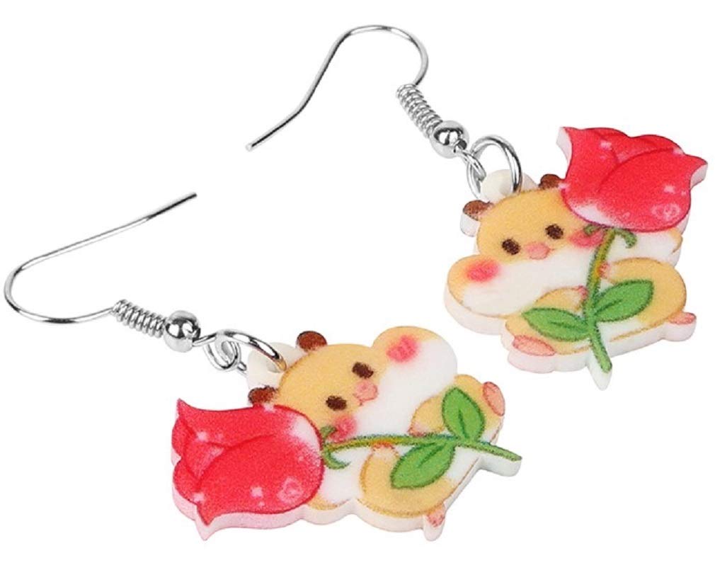 Adorable Cute Love Valentine Designs of Animals Earrings (Squirrel with Rose)