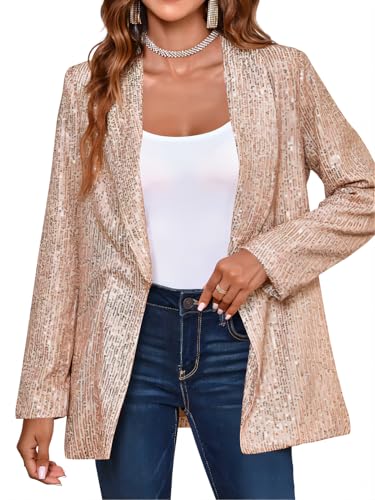 Cicy Bell Women's Sequin Shiny Blazer Casual Laple Long Sleeve Sparkly Party Jackets Blazer