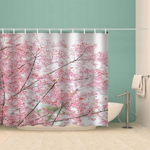 Rideau de douche rose et blanc floral en polyester lavable
